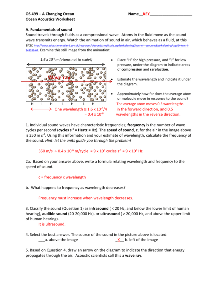 Ocean Acoustics Worksheet Key