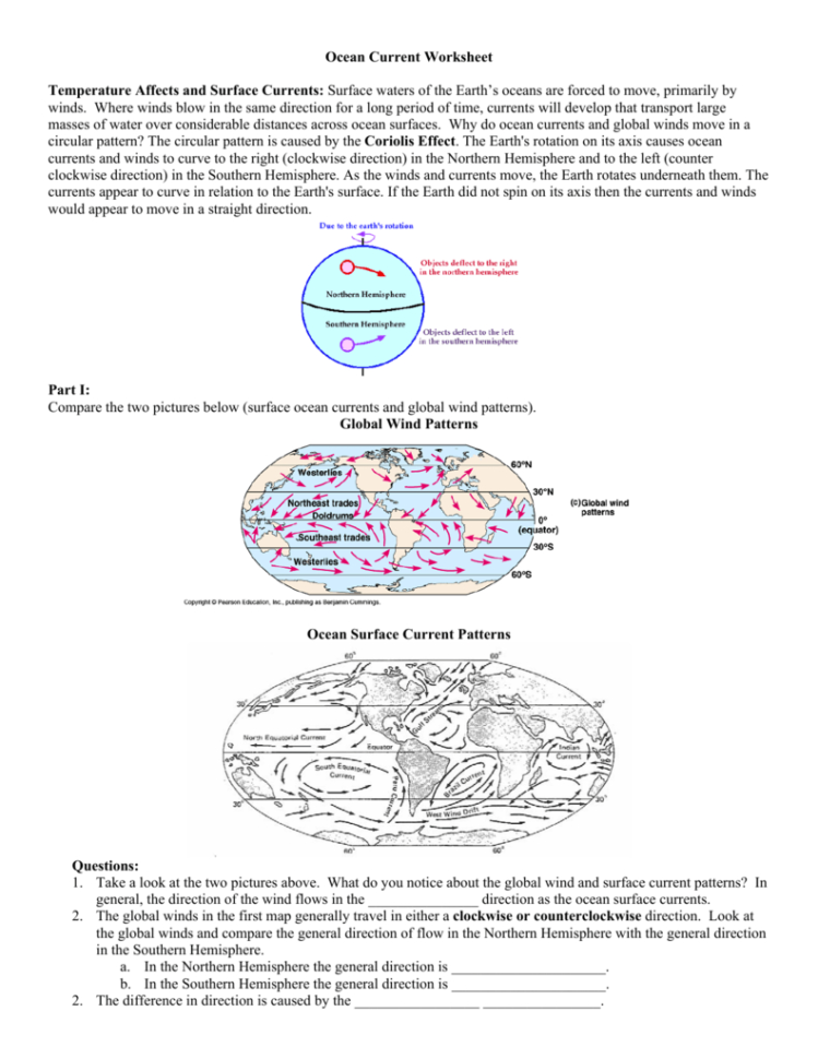Ocean Current Worksheet Temperature Affects