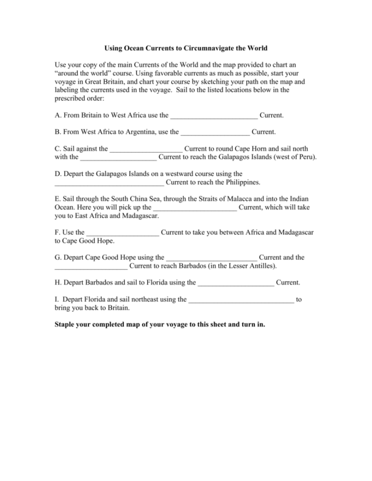 Ocean Current Worksheet Answer Key Ocean Current Worksheet Answer Key