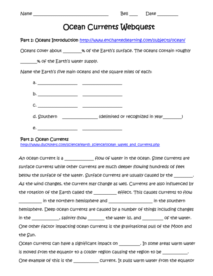 Ocean Currents Web Quest