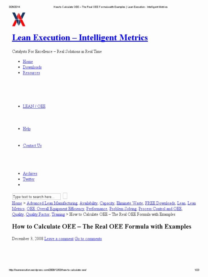 Oee Calculation Spreadsheet Of Then Calculating Oee