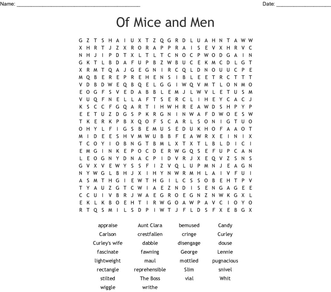 Of Mice And Men Word Search Word — db-excel.com