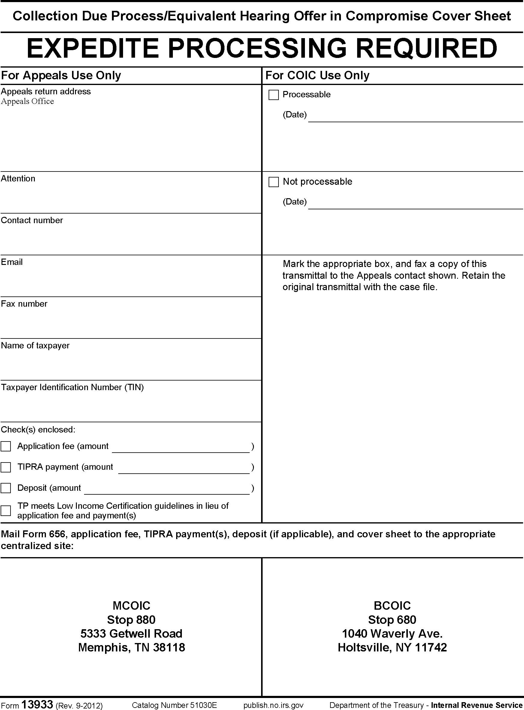 Offer In Compromise Application Fee And Payment Worksheet