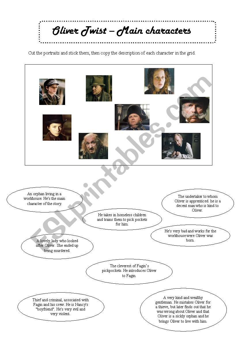 Oliver Twist  Main Characters  Part 1  Esl Worksheet