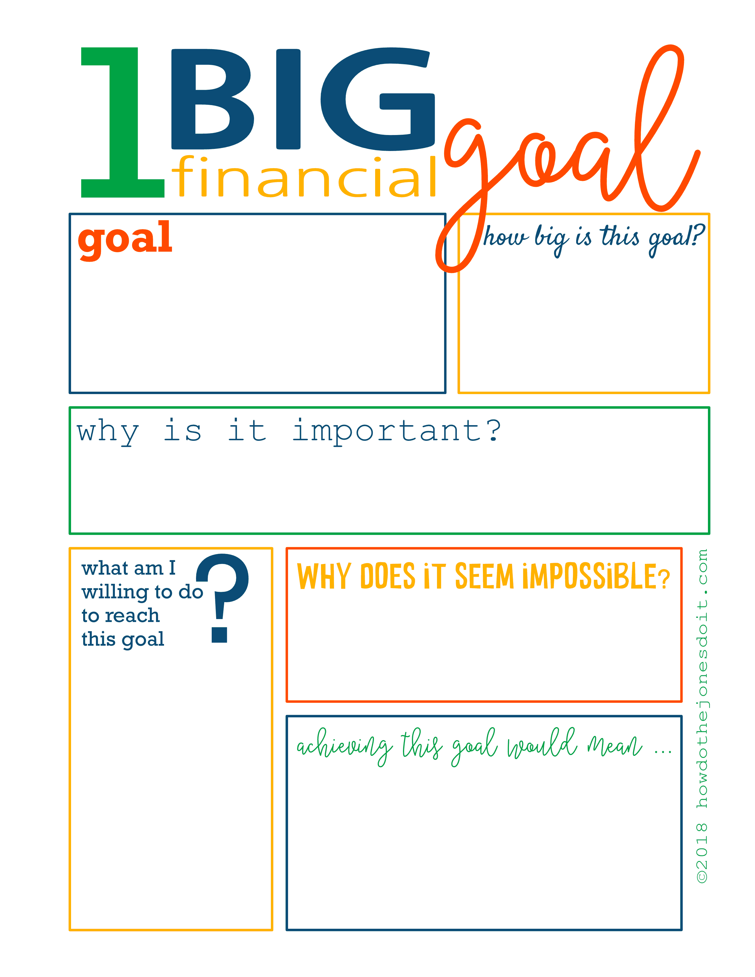 One Big Financial Goal Worksheet  How Do The Jones Do It