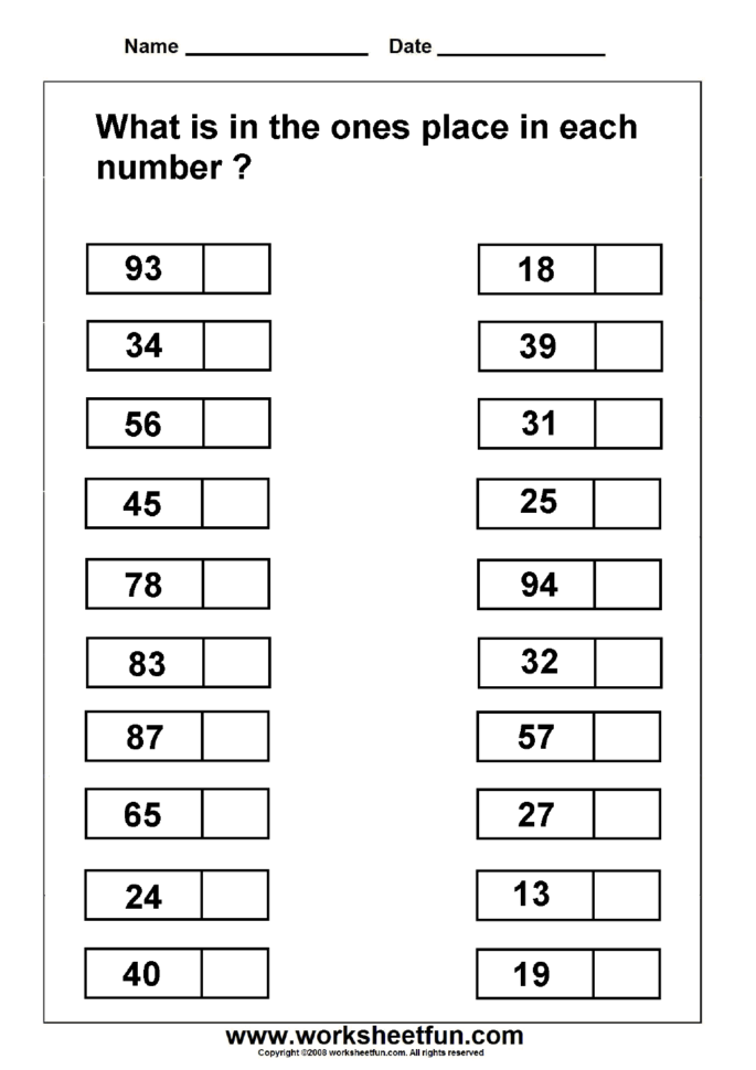 Ones Place Value – 2 Worksheets  Free Printable Worksheets