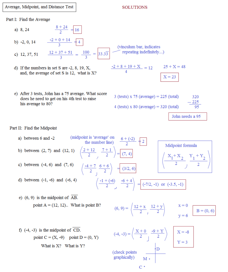 Midpoint And Distance Formula Worksheet With Answers