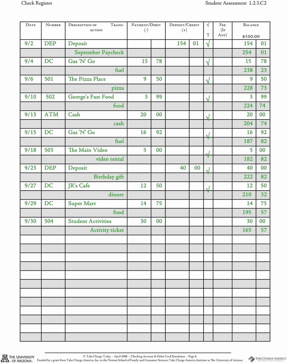 Managing A Checking Account Worksheet Answers Db excel