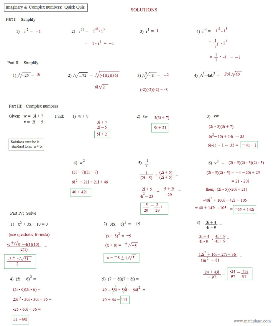 Operations With Complex Numbers Worksheet  Yooob