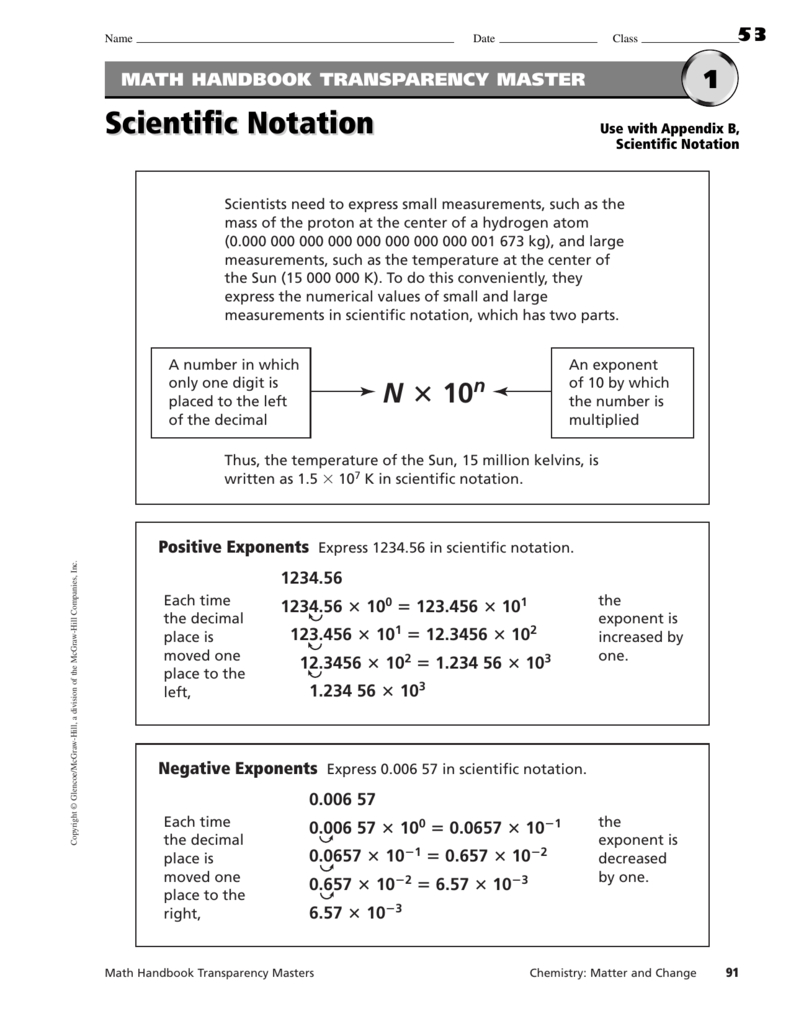 Operations With Scientific Notation Math Handbook Transparency Worksheet Answers
