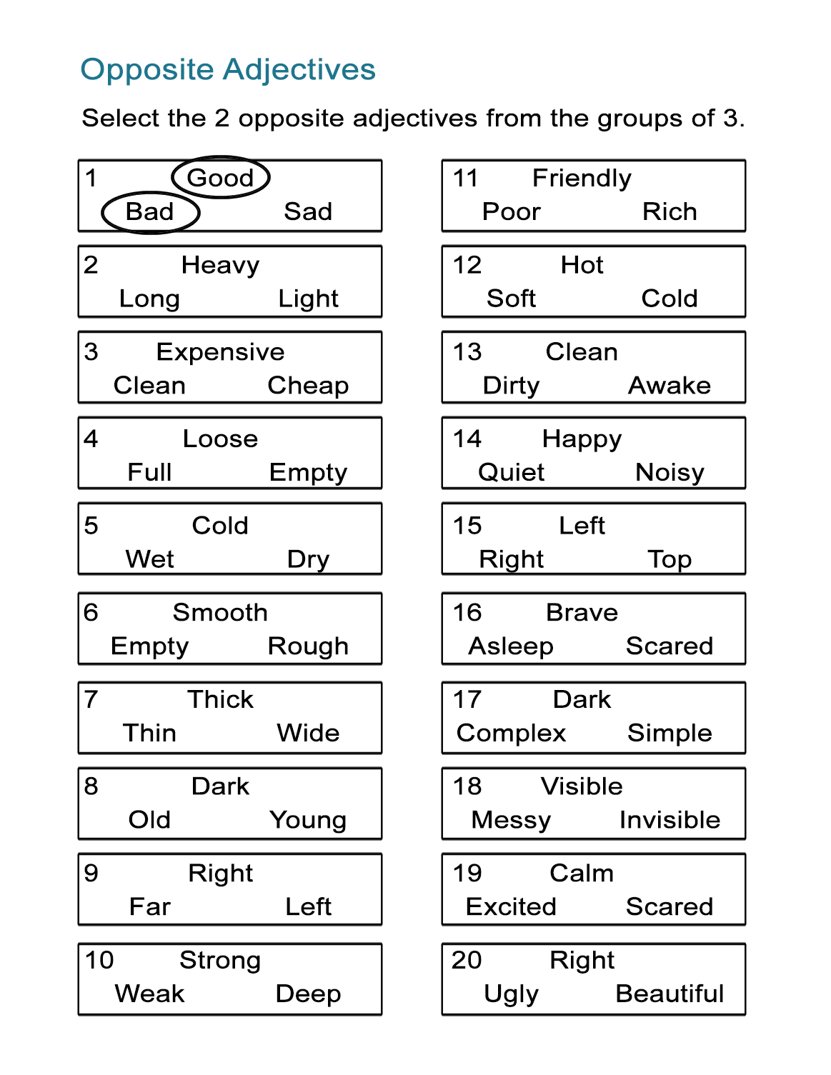 Opposites For Kids Find The 2 Opposite Words In Each Group