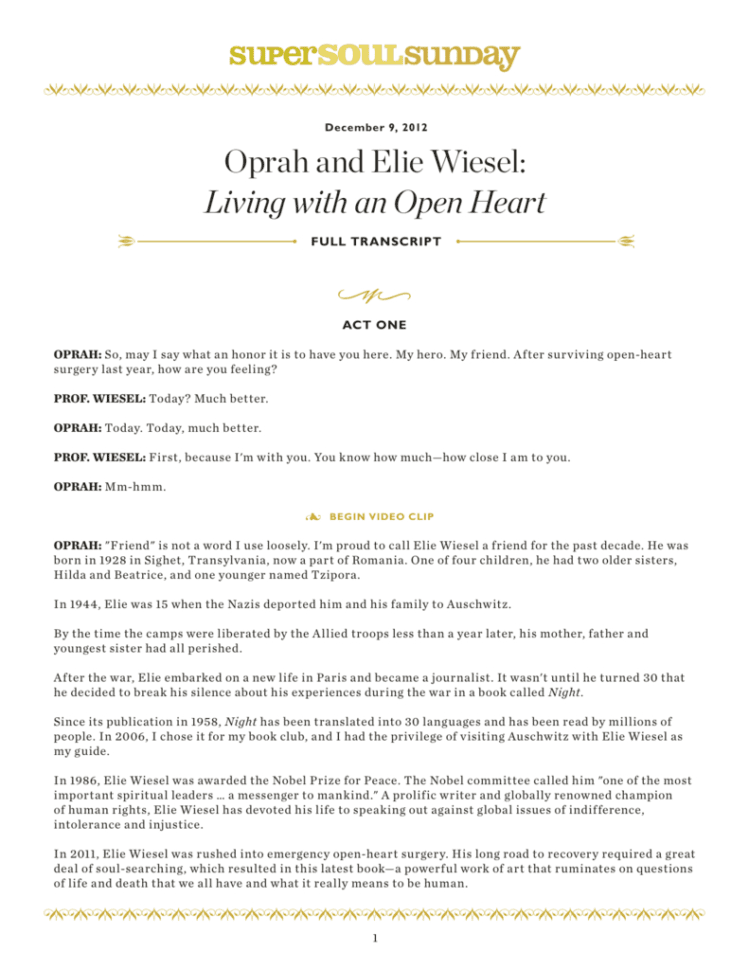 Oprah And Elie Wiesel Living With An Open Heart