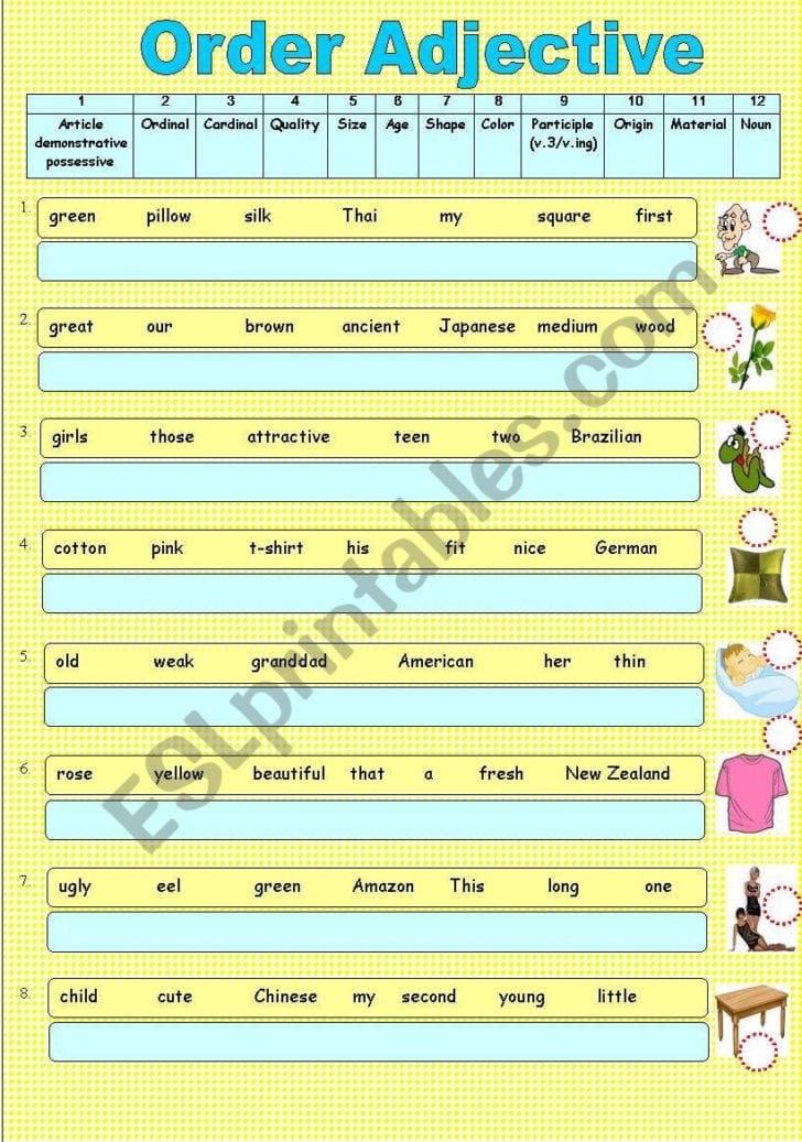 Order Of Adjectives Worksheet
