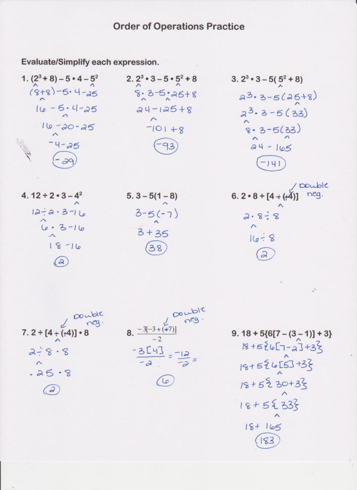 Order Of Operations Pemdas Practice Worksheets Answers Db excel