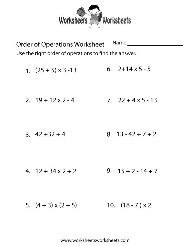 Order Of Operations Practice Worksheet  Free Printable