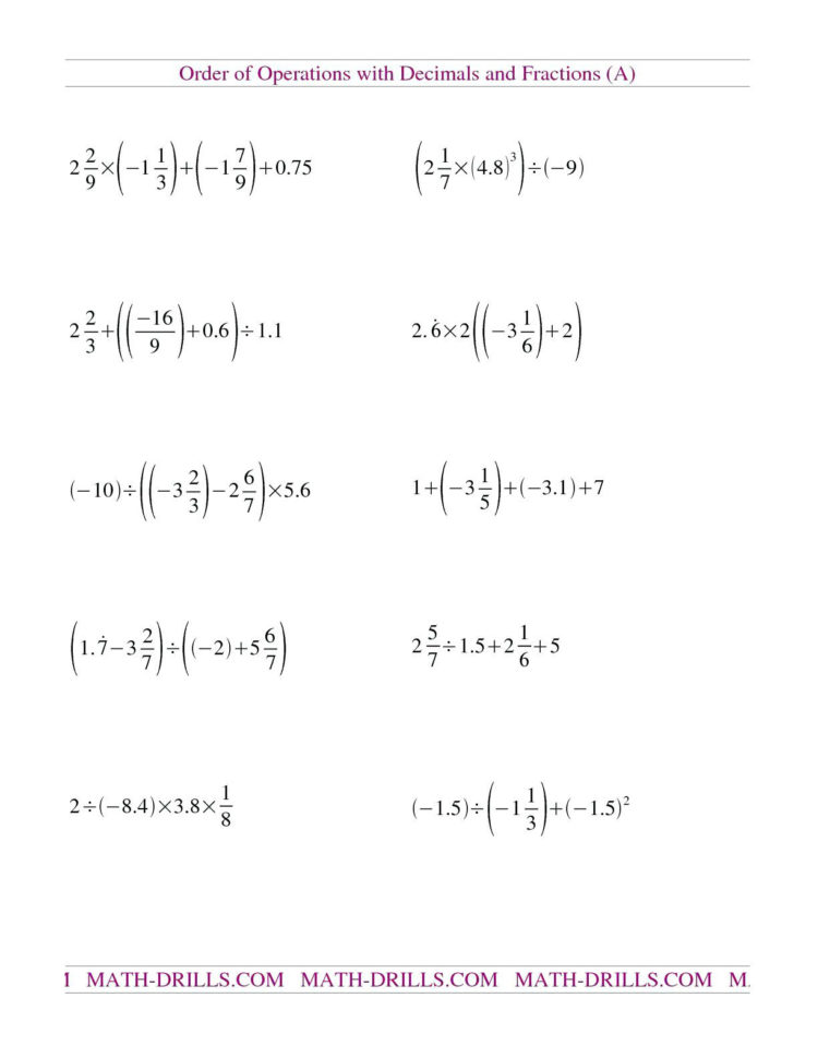 Order Of Operations Worksheets Answers Algebra Order Of