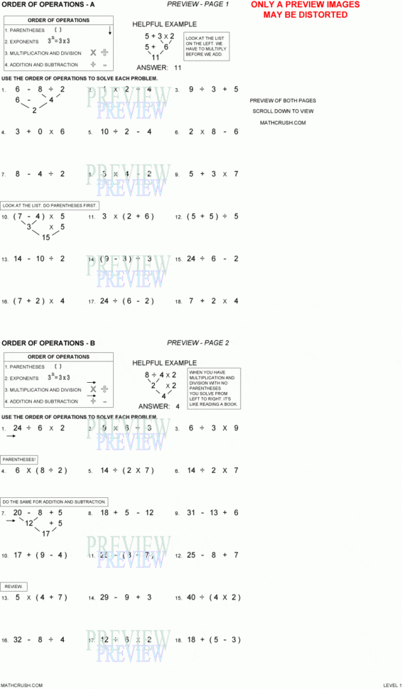 Order Of Operations Worksheetsmath Crush