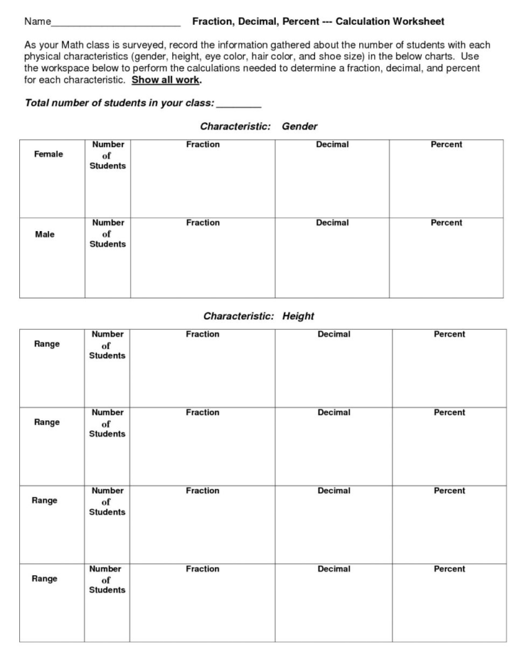 Ordering Fractions Decimals And Percentages Worksheet 6Th