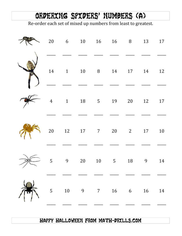 Ordering Halloween Spiders' Number Sets To 20 A
