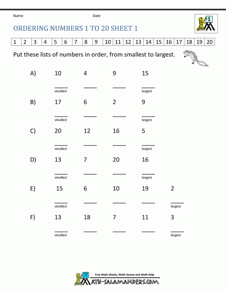 Ordering Numbers Worksheet Up To 99
