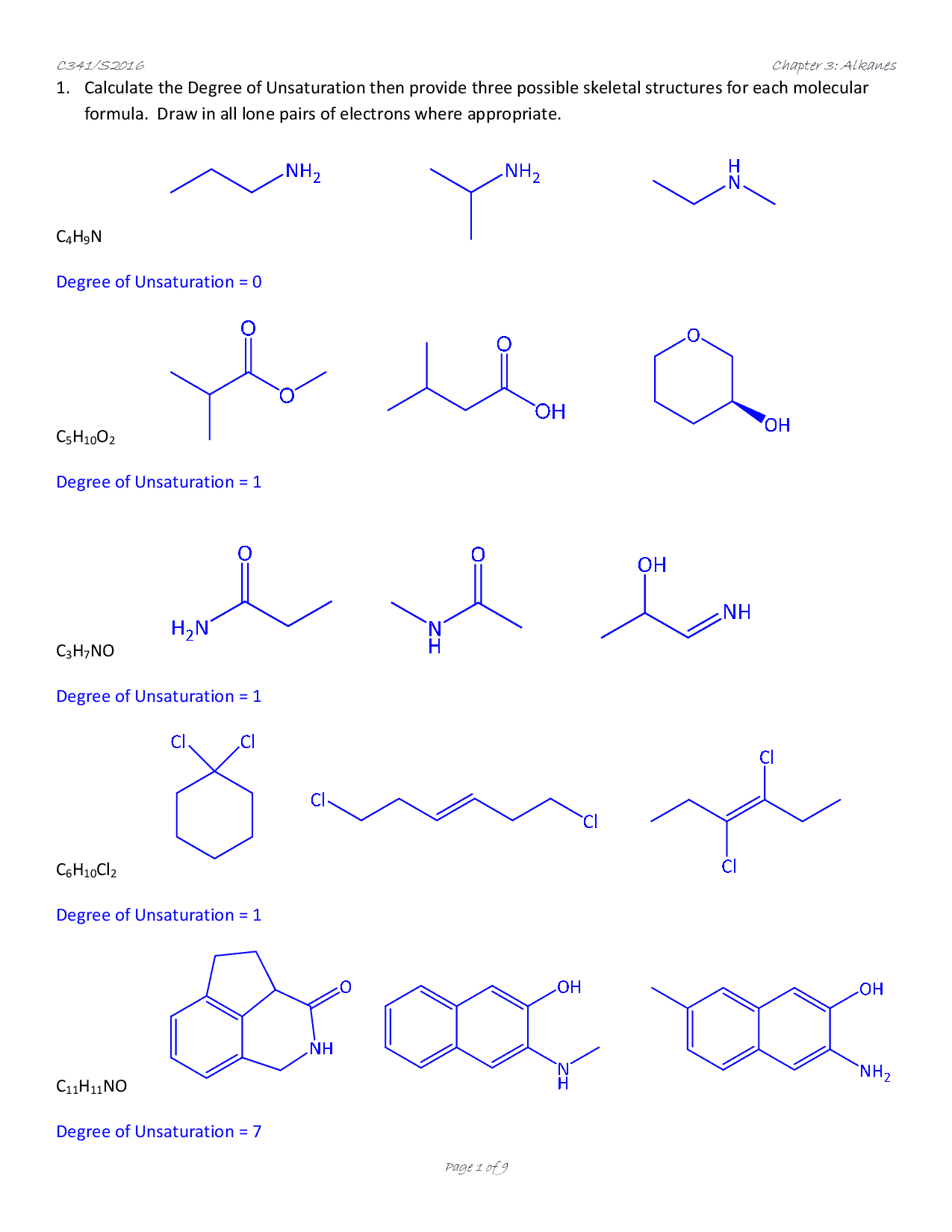 Organic Chemistry 1 Isomers Worksheet Answers  Docsity