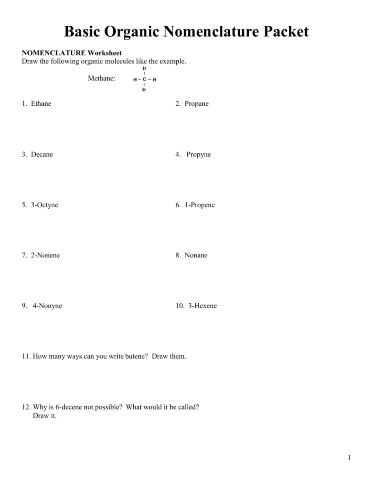 Organic Nomenclature  Alkanes Alkenes Alkynes