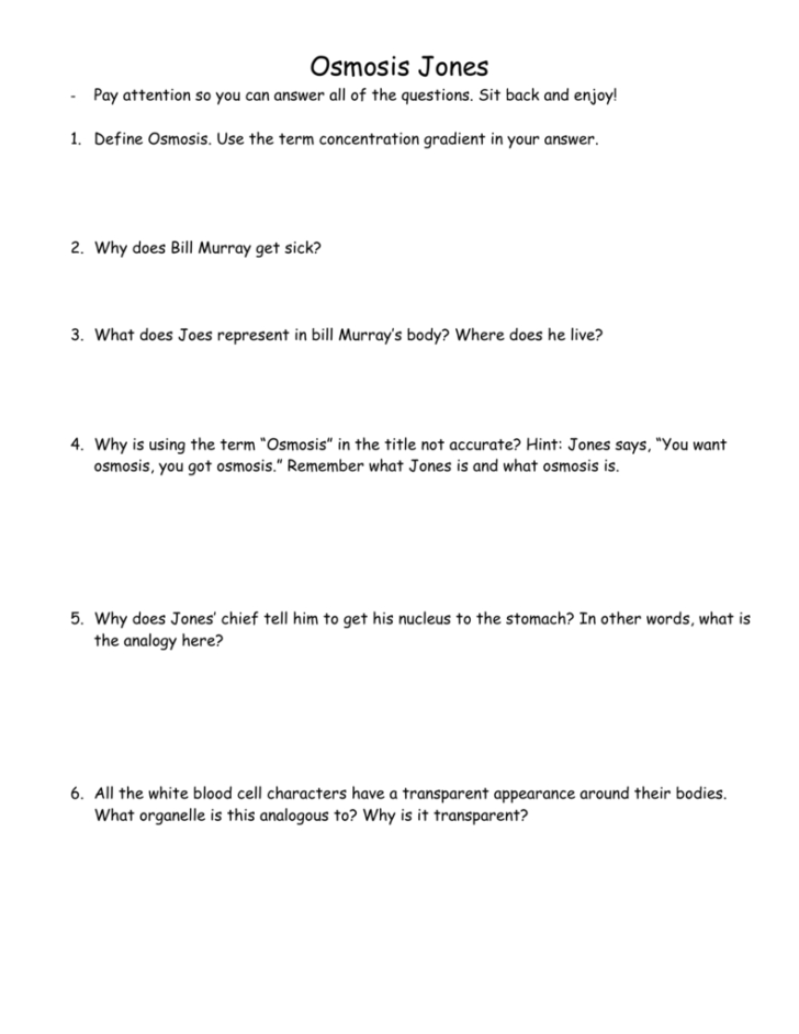 Osmosis Jones Video Worksheet Answers