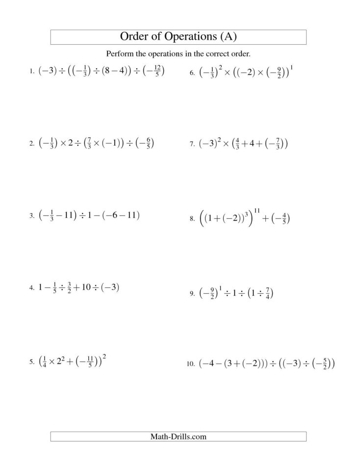 Order Of Operations With Fractions Worksheet Order Of Operations With Fractions Worksheet