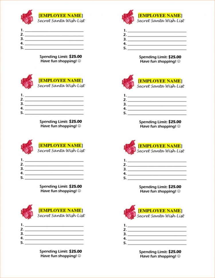 Outstanding Secret Santa Wish List Printable Word