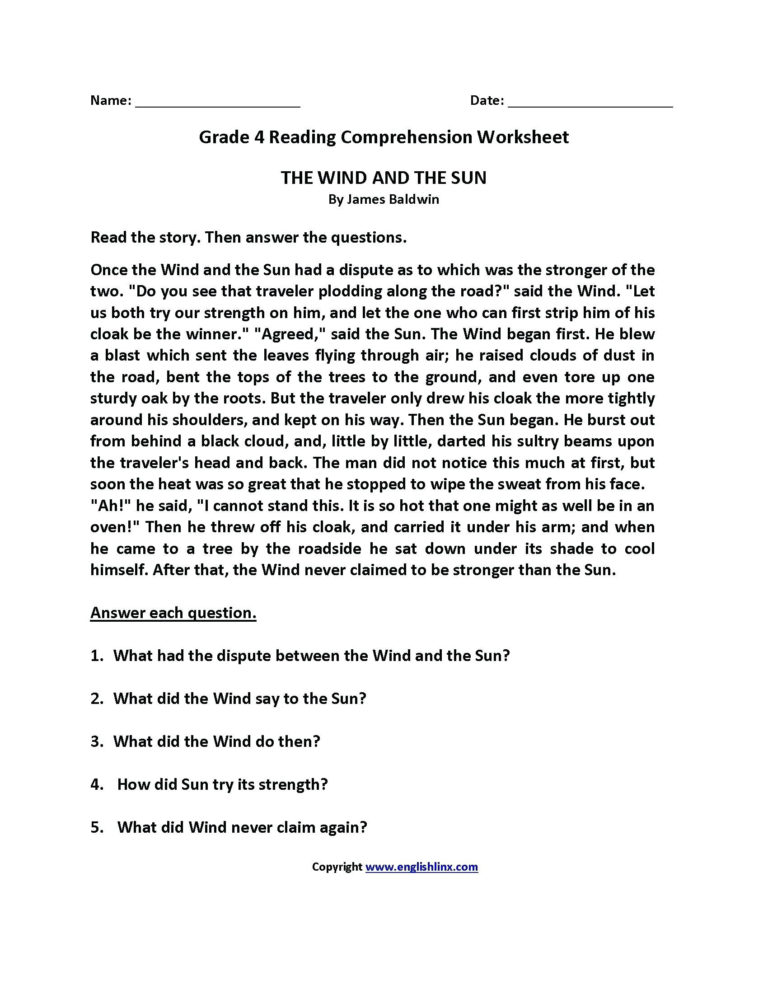 Comprehension Worksheets For Grade 4 — db-excel.com