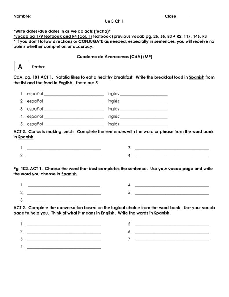Packet 2 Worksheets A