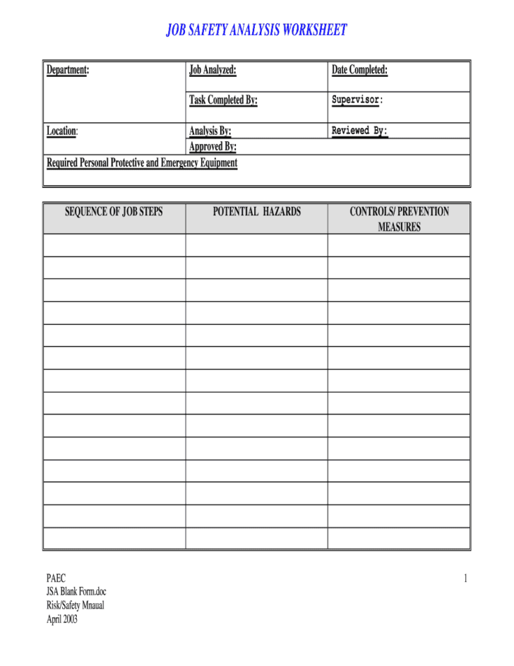 Job Worksheet Pdf