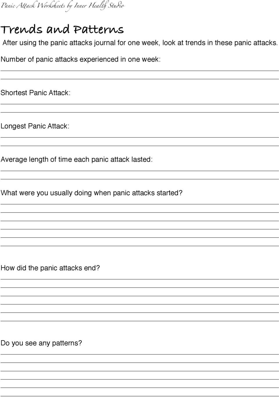 Panic Attack Worksheets  Pdf