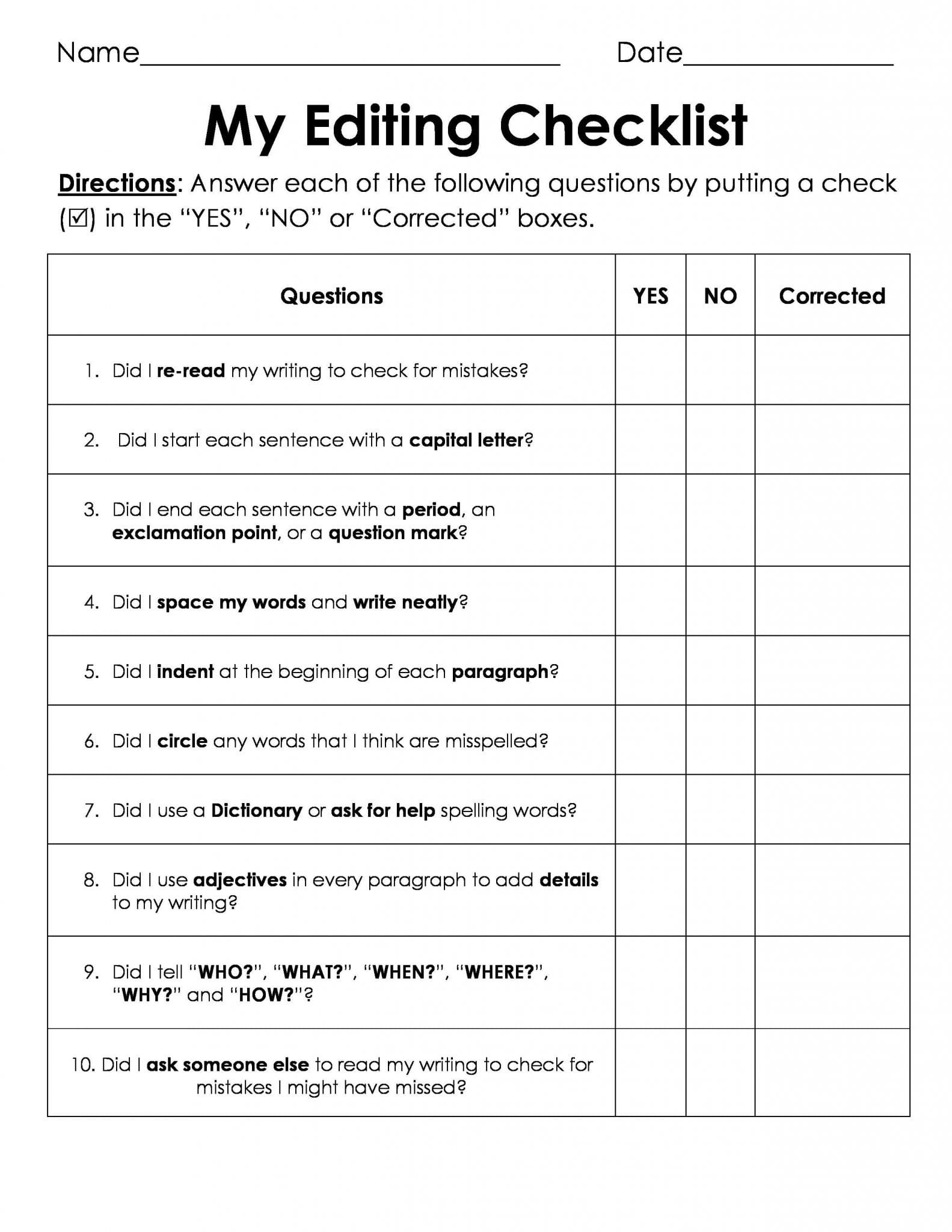 assignment correction form