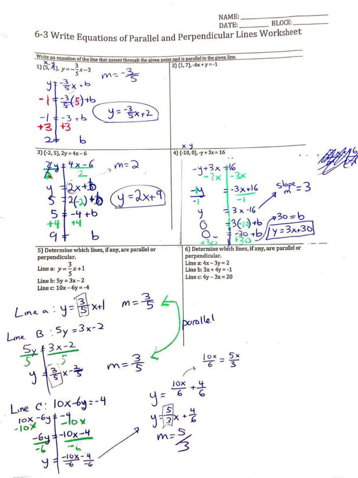 Parallel And Perpendicular Lines Worksheet Answer Key