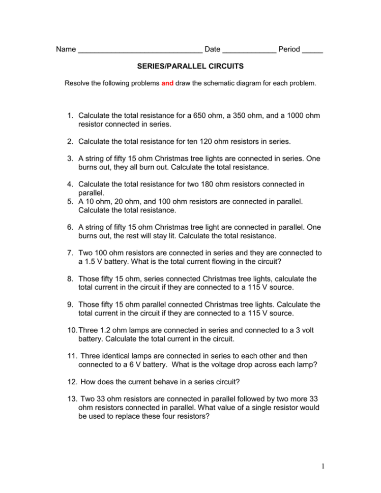 Parallel And Series Circuits Worksheet  Kids Activities