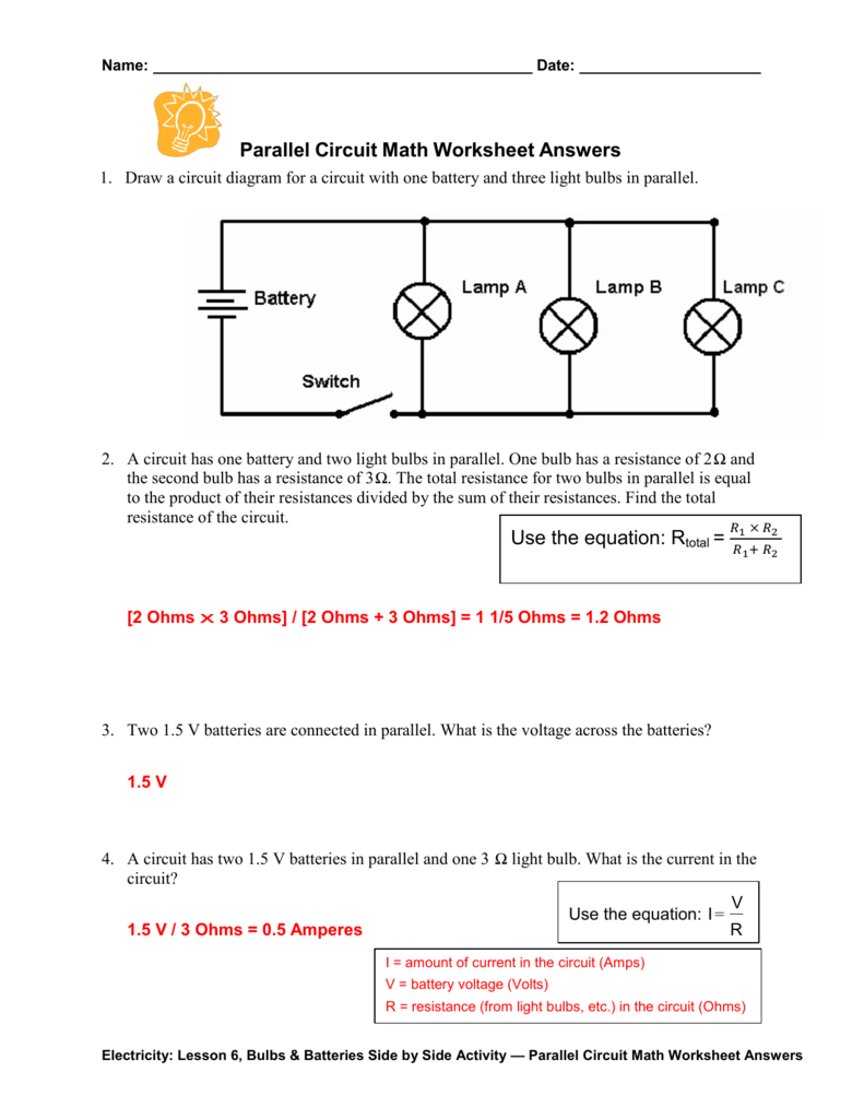 Parallel Circuit Math Worksheet Answers