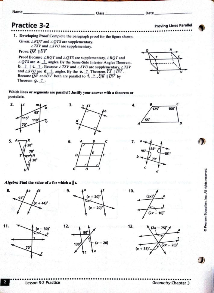 Parallel Lines And Transversals Worksheet Answers