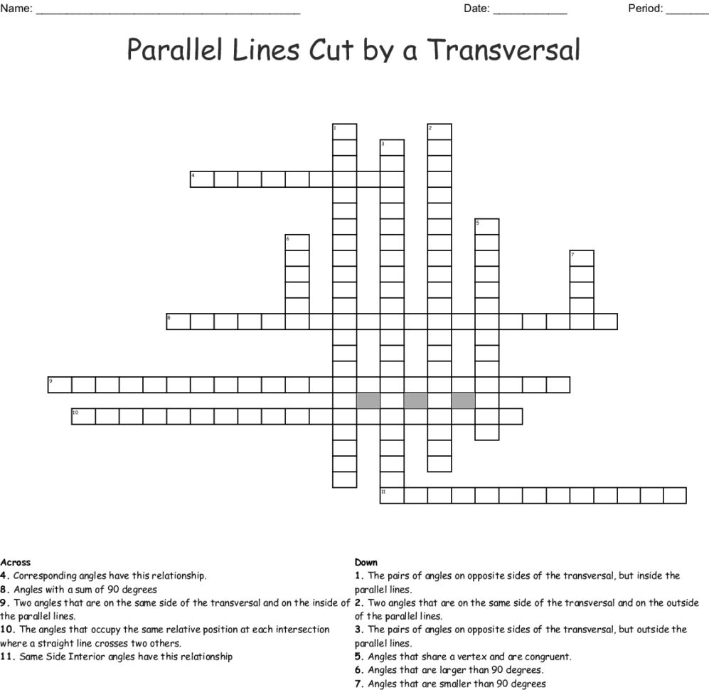 Parallel Lines Cuta Transversal Crossword  Word