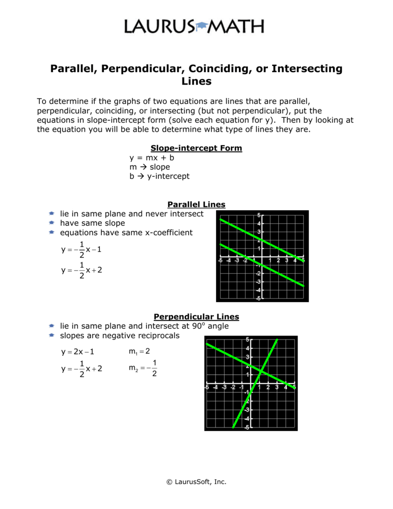 Parallel Perpendicular Coinciding Or Intersecting Lines