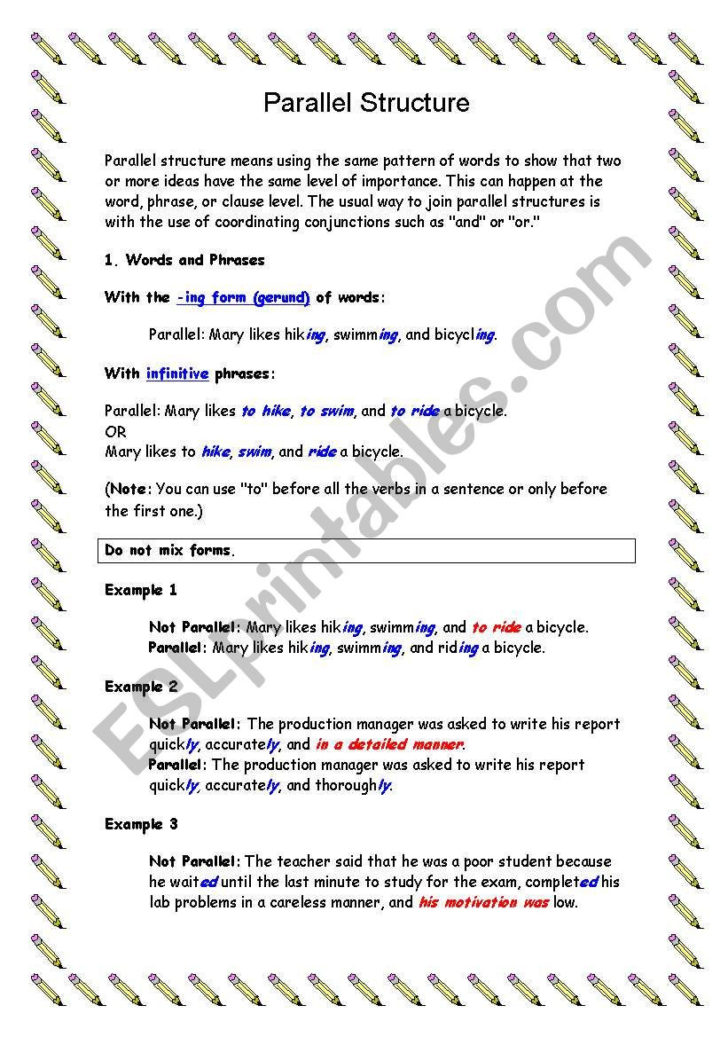 Parallel Structure Worksheet