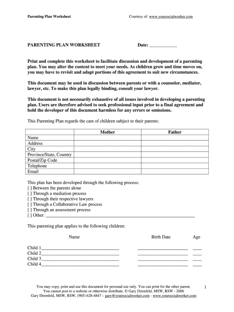 Parenting Worksheets For Adults