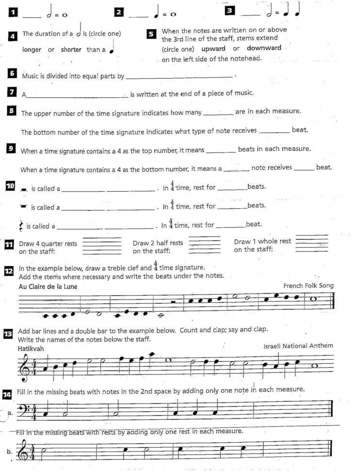 Park Arts  Worksheet Note And Rest Values