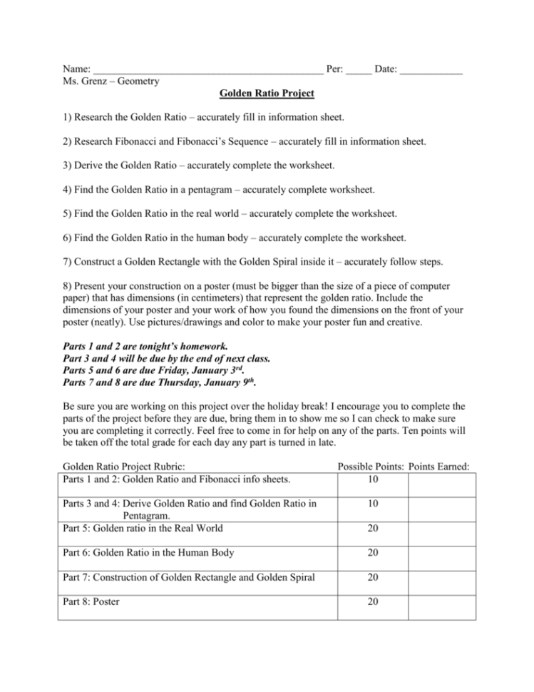 Part 1 Homework  The Golden Ratio