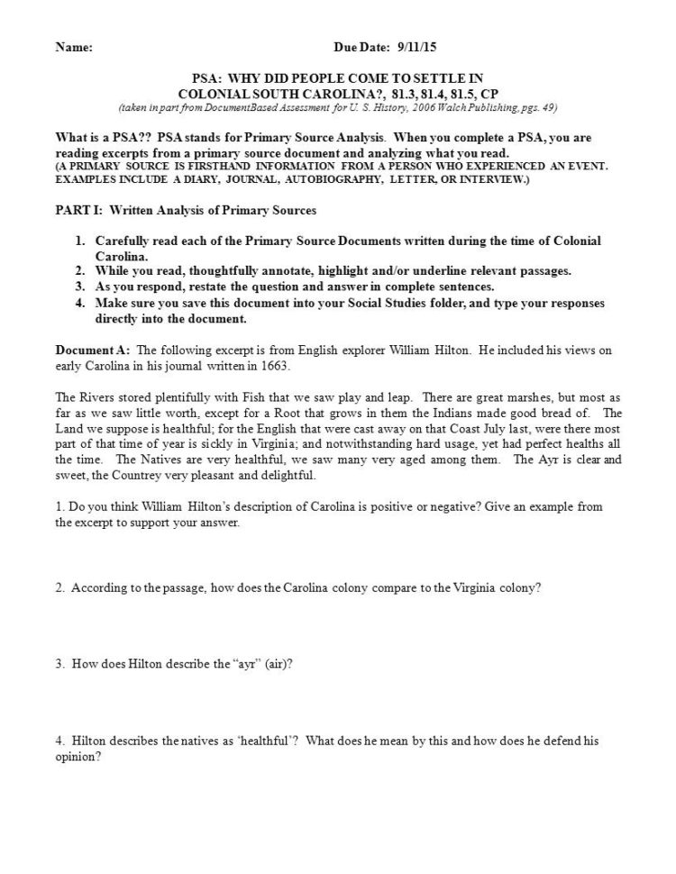 Part I Written Analysis Of Primary Sources