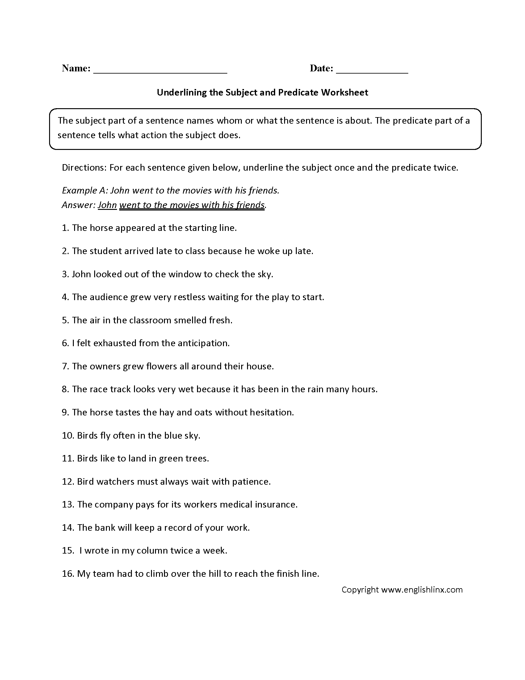 Parts Of A Sentence Worksheets Subject And Predicate — db-excel.com