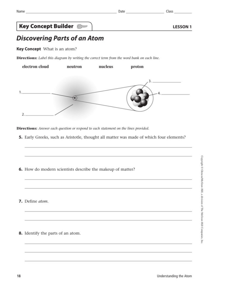 Parts Of An Atom Worksheet Key