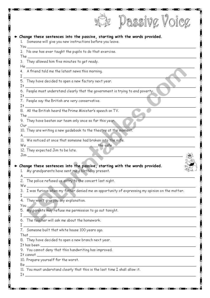 Passive Voice  Answer Key  Esl Worksheetcgbraga