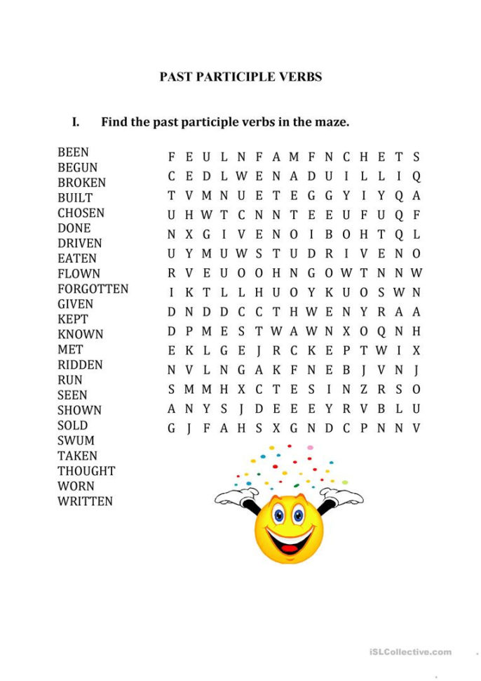 Past Participle Verbs  English Esl Worksheets