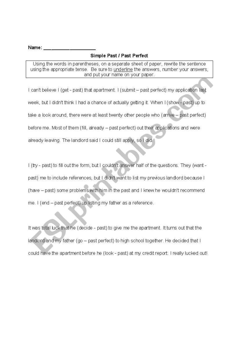Perfect Verb Tense Worksheet — db-excel.com